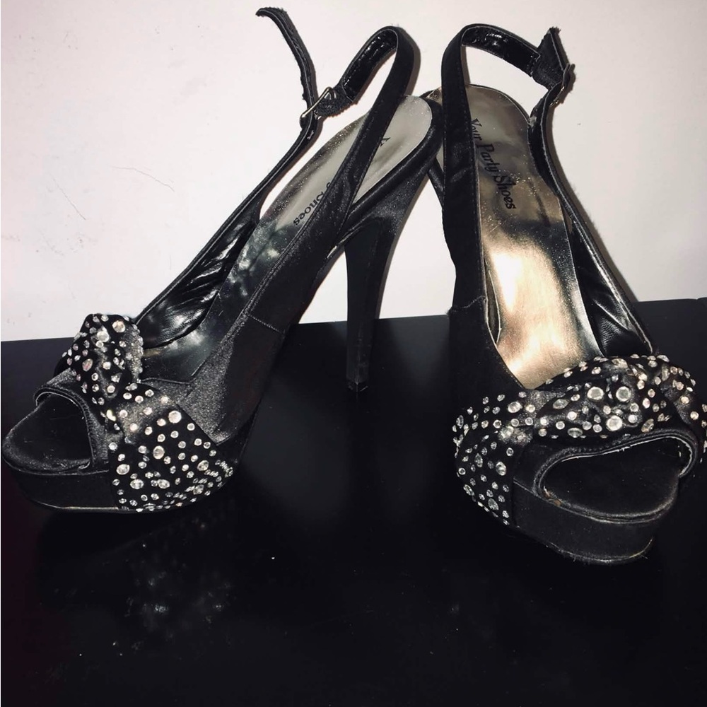 Chic Black Rhinestone Slingback Heels